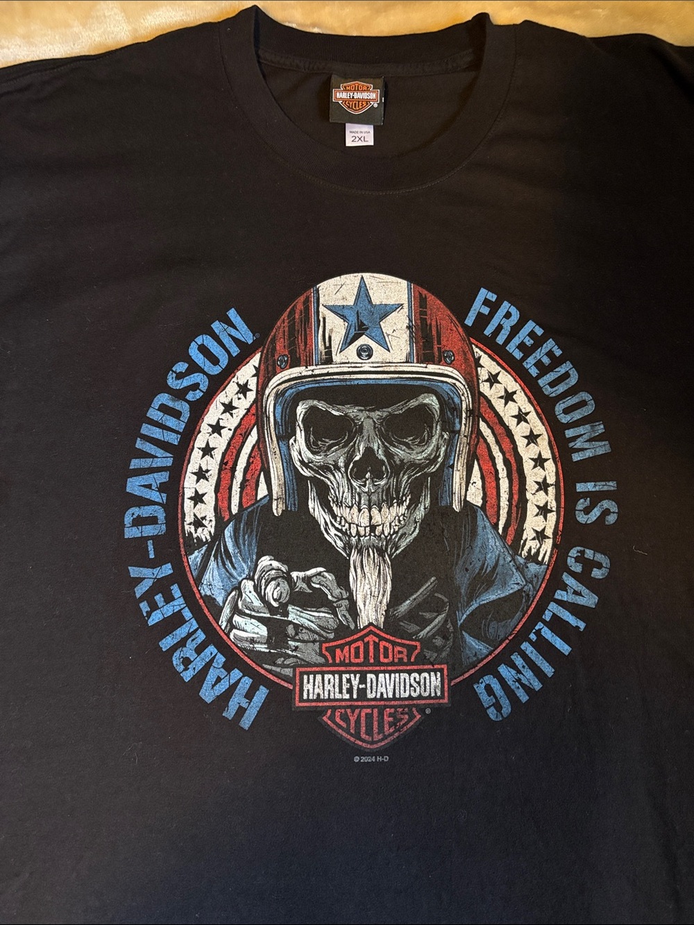 Harley-Davidson Black Tee with Red, White & Blue Graphic